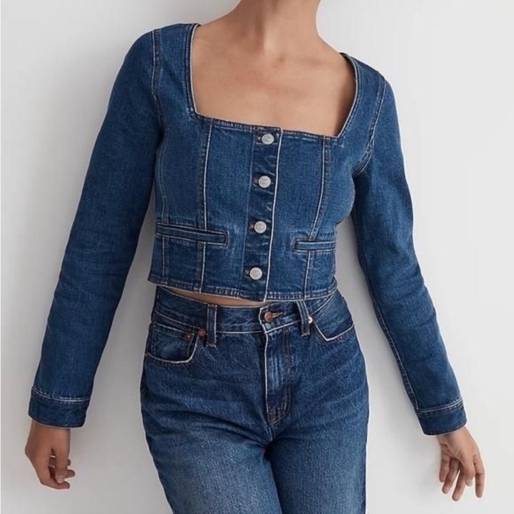 NWT Madewell Denim Square-Neck Crop Top in Hallwood Wash